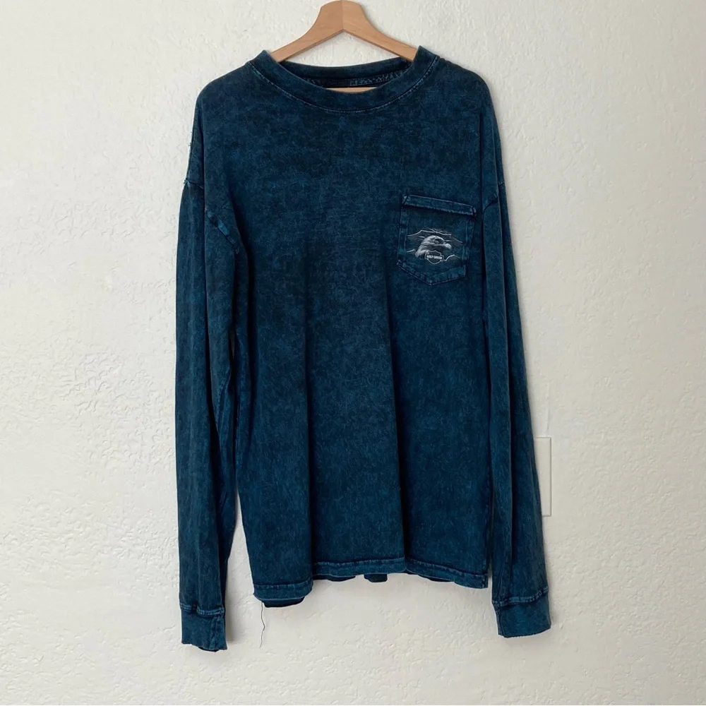 Harley Davidson Blue Marbled Long Sleeve Graphic Pocket Tee, Size XL